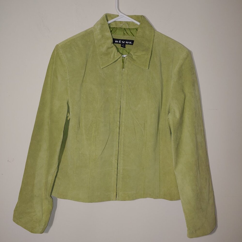 Revue Suede Leather Full Zip Up Blazer Size 12 Mustard Green